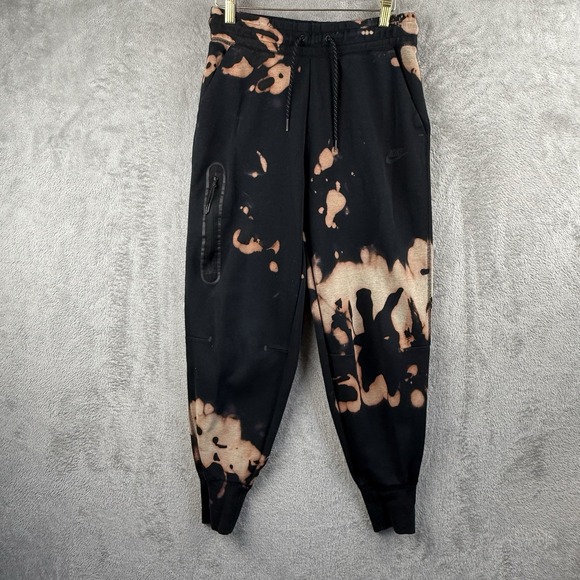 Nike Sweatpants Mens S Black Bleach Dyed Joggers Club Fleece Pockets Grunge - Picture 1 of 10